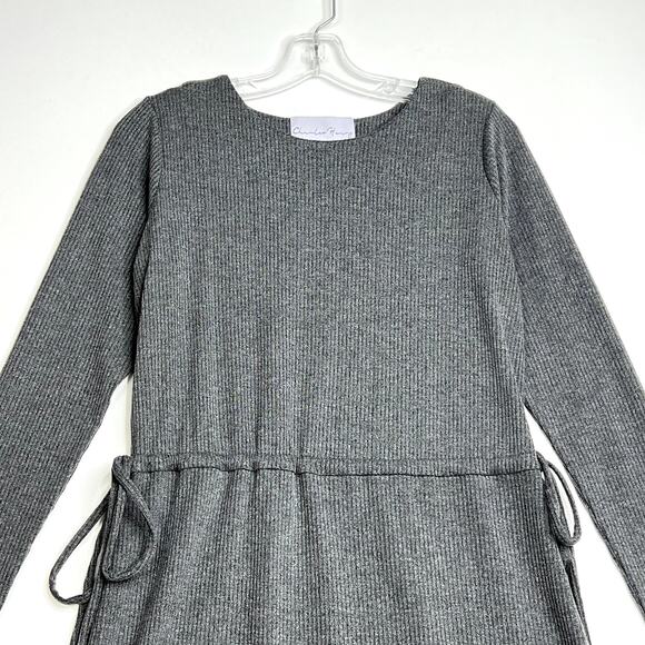 Charles Henry Long Sleeve Cinch Waist Ribbed Knit Dress Gray Womens Small - Picture 2 of 9